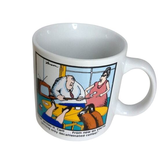 Vintage 1980 The Far Side Gary Lawson Settles It Carl Only Decaffeinated Coffee - Picture 1 of 6